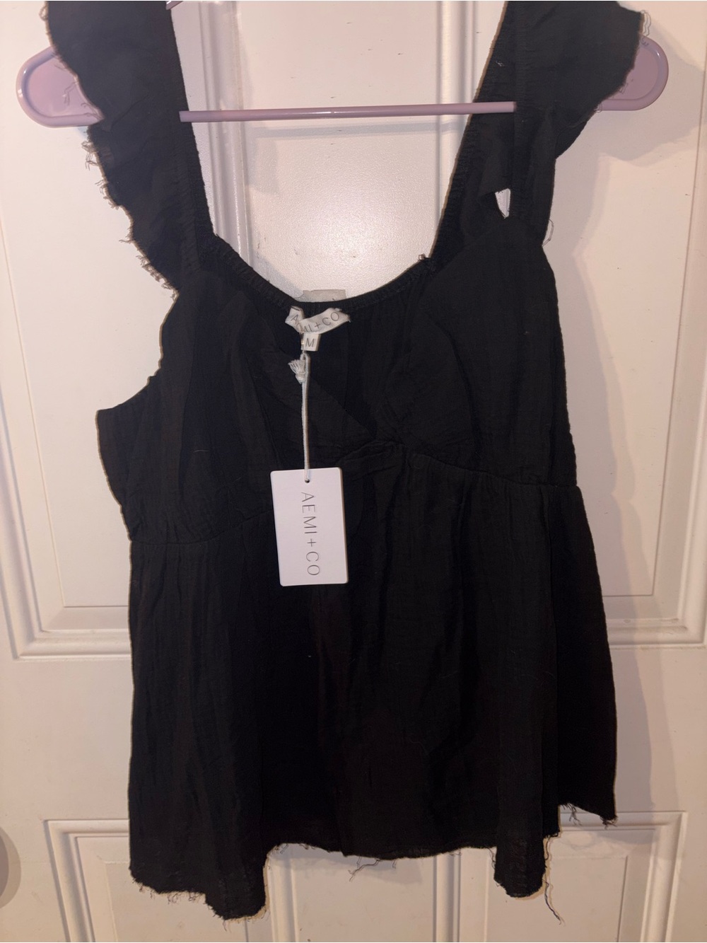 AEMI+CO Black Ruffle Strap Cotton Cami New with tags medium